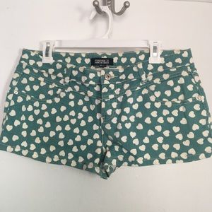 Teal Heart-Patterned Jean Shorts / Forever 21 💙